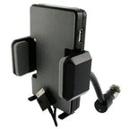 Black car mount with USB port and charging cable on a white background