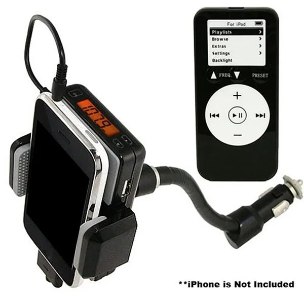 Car audio system with screen and remote control on a white background