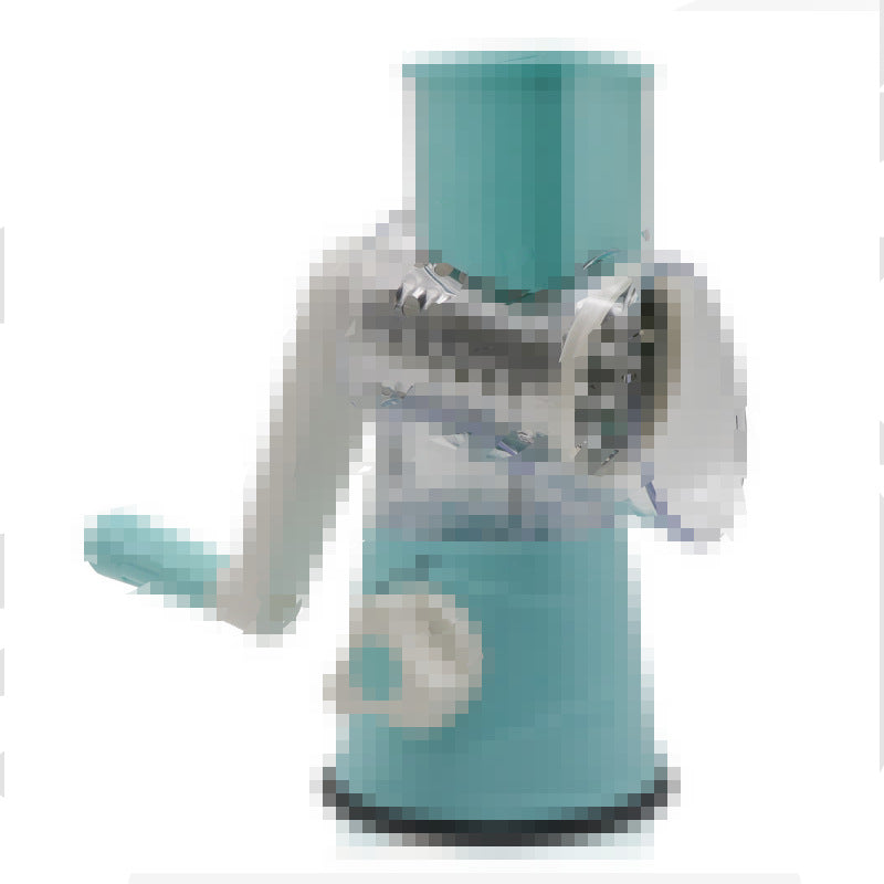 Turquoise manual meat grinder on a white background
