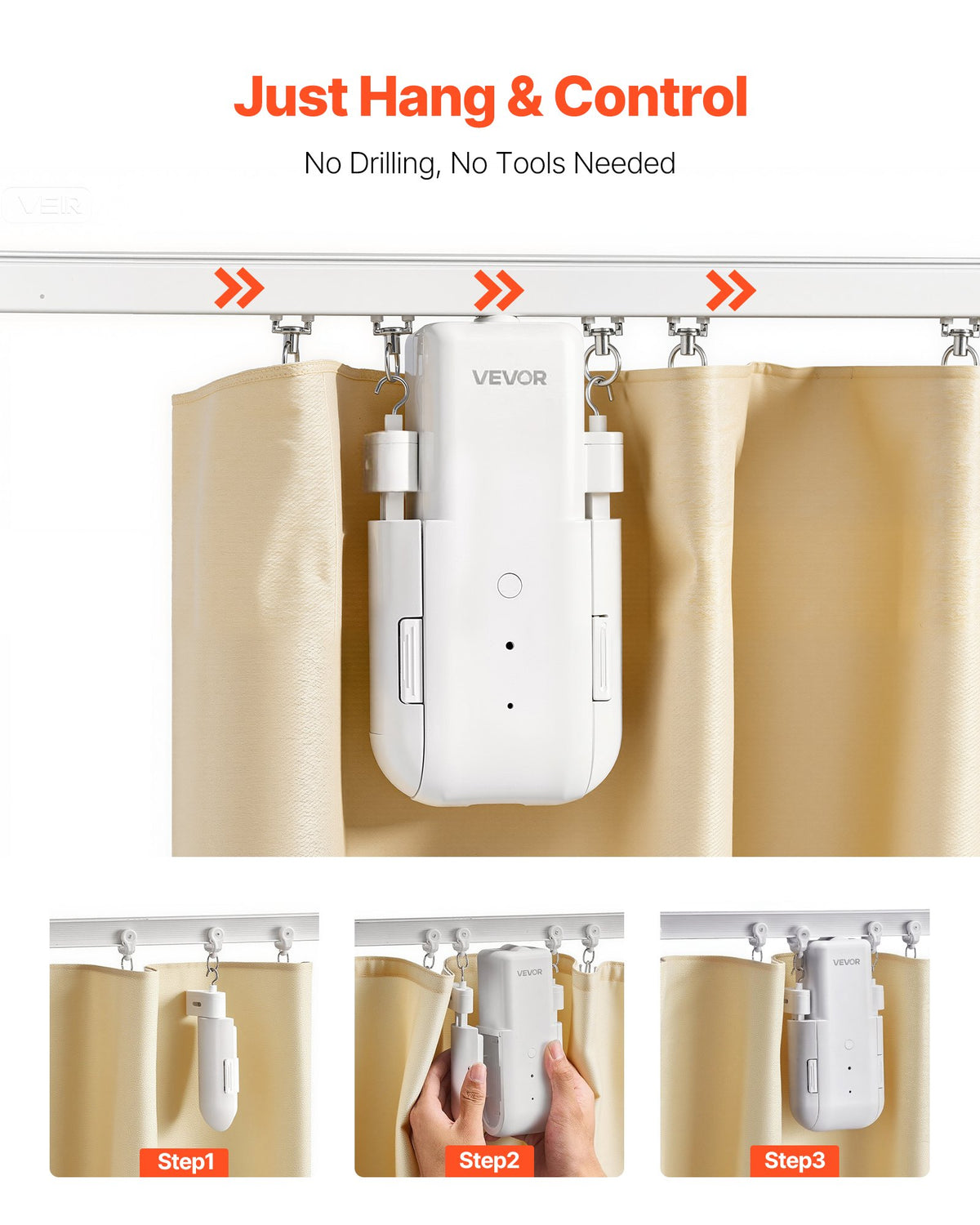 Automatic curtain opener hang and control installation guide – no drilling required