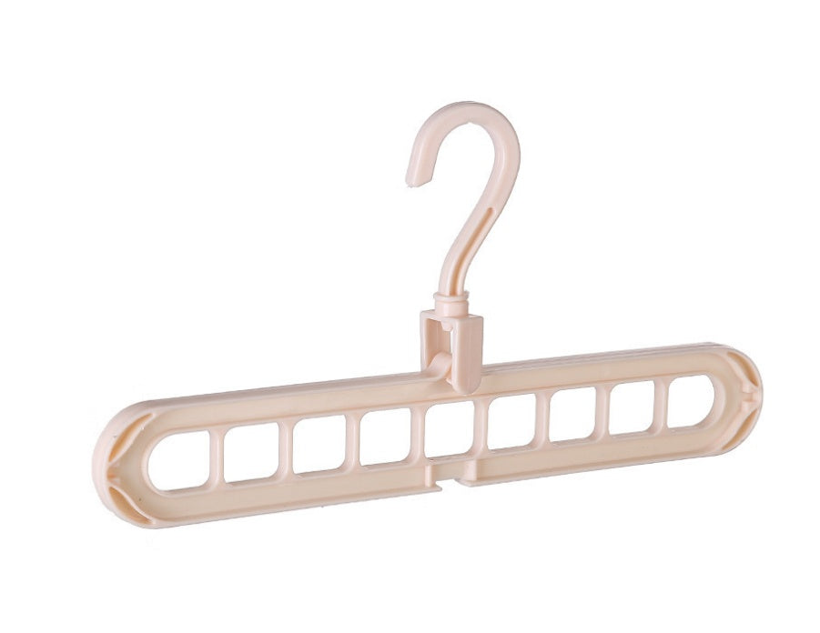 Beige 360 rotating plastic clothes hanger storage hook – angled view on white background