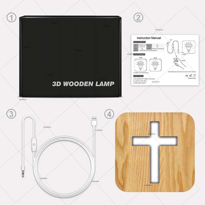 Solid pine wood LED night lamp with warm ambient lighting