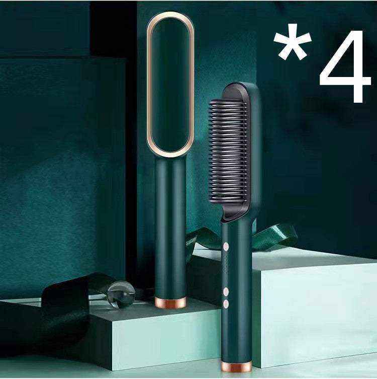 Two green hairbrushes with metallic accents on a dark teal background