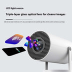 HY300 portable projector LCD triple-layer glass lens with WiFi connectivity icons