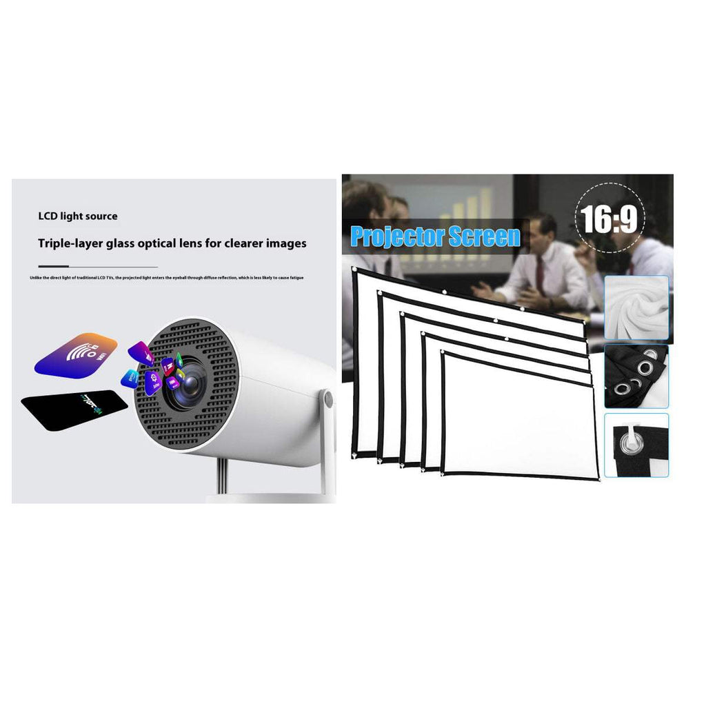 HY300 projector bundle with 16:9 projector screen accessory set