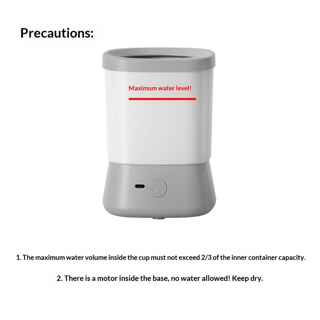 Automatic pet paw cleaner maximum water level precaution diagram