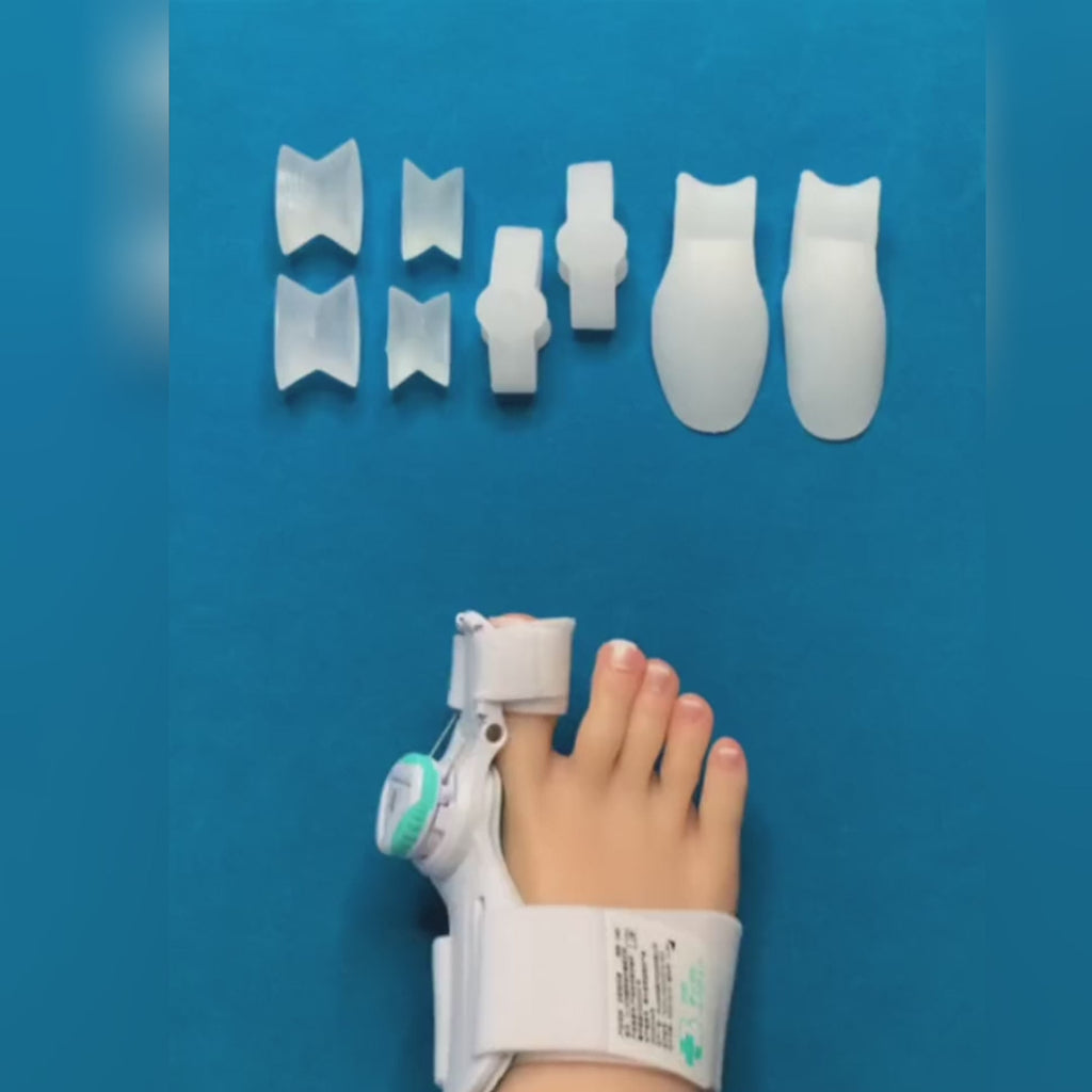 Thumb Valgus Toe Corrector demo showing how to wear and adjust the bunion corrector