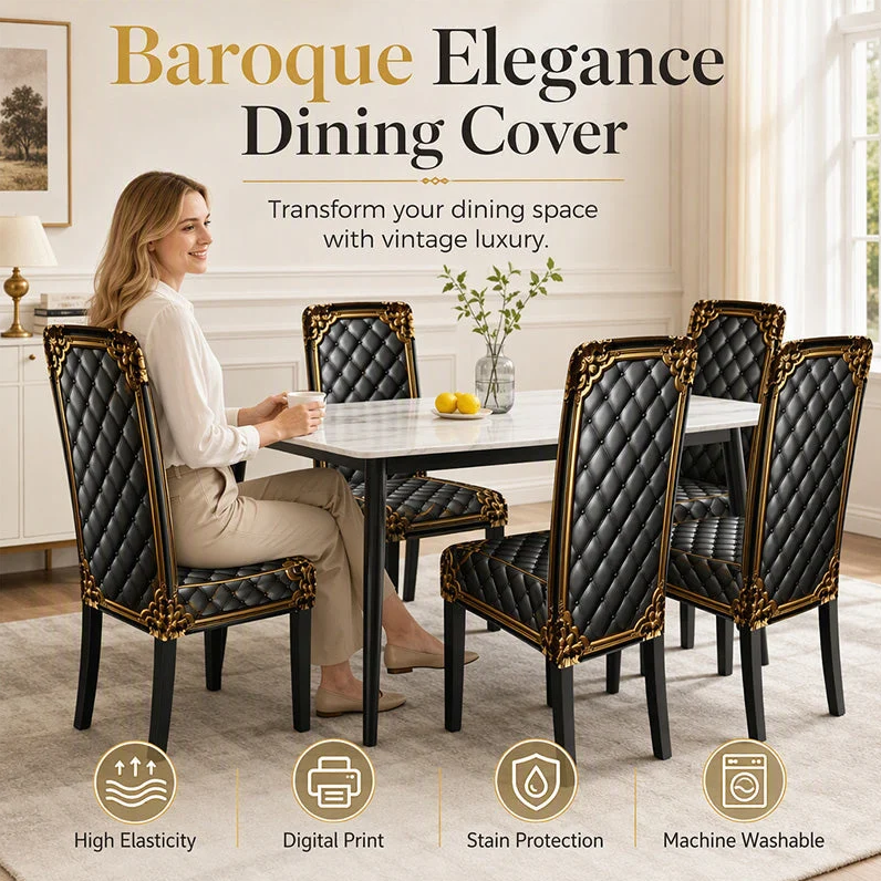 Stretch Pattern Dining Chair Cover protecting and refreshing a dining chair